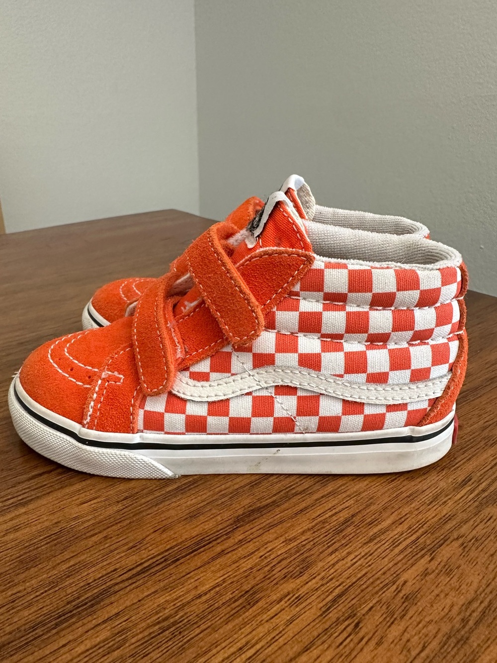 Kids VANS Orange Checkered High-Top Sneakers